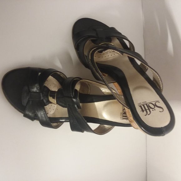 Sofft black leather wedge sandal with gold detail - Picture 3 of 5